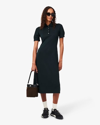 Embroidery Accent Fluid Jersey Polo Dress