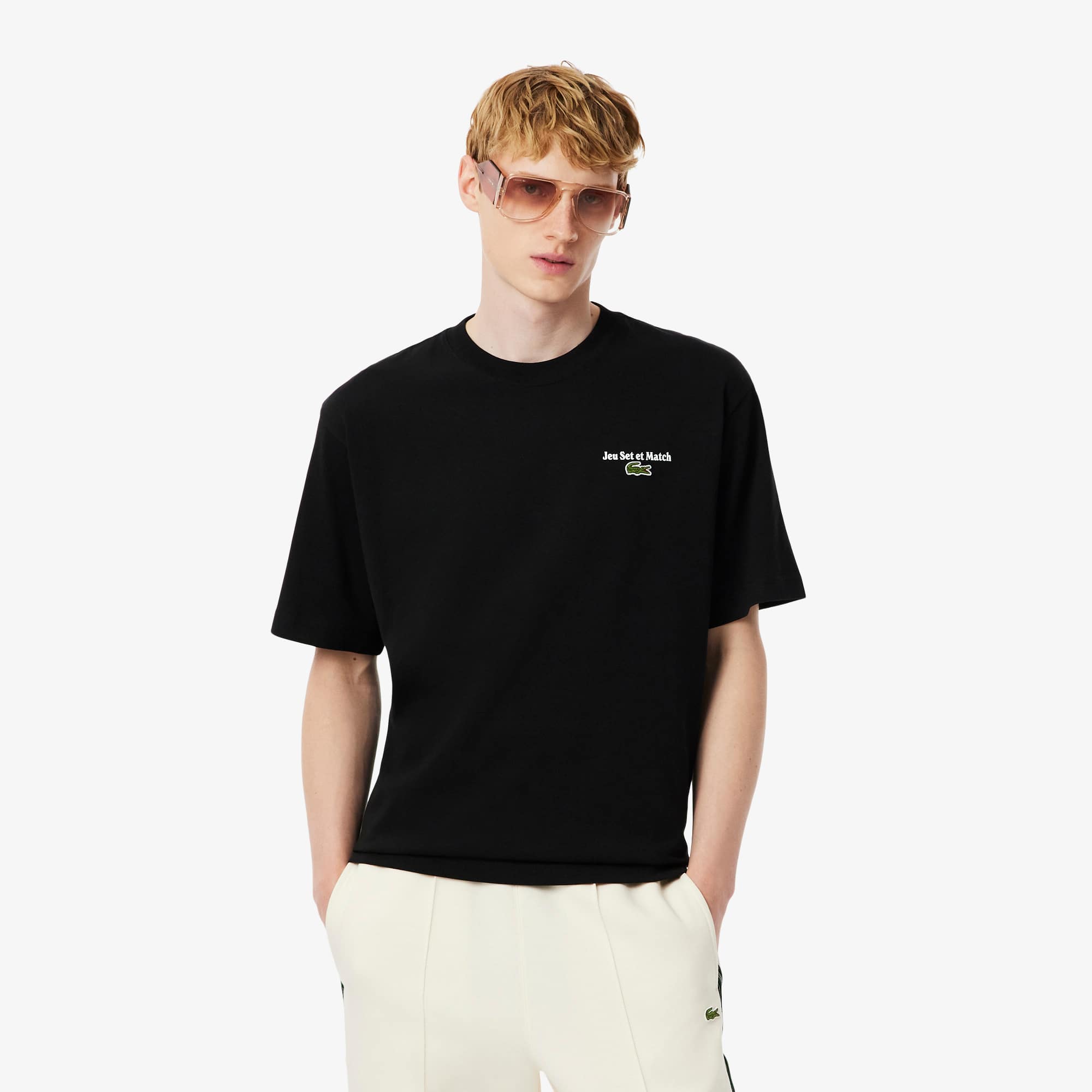 Lacoste Men's Loose Fit Heavy Jersey Printed T-shirt - S - 3 In Black