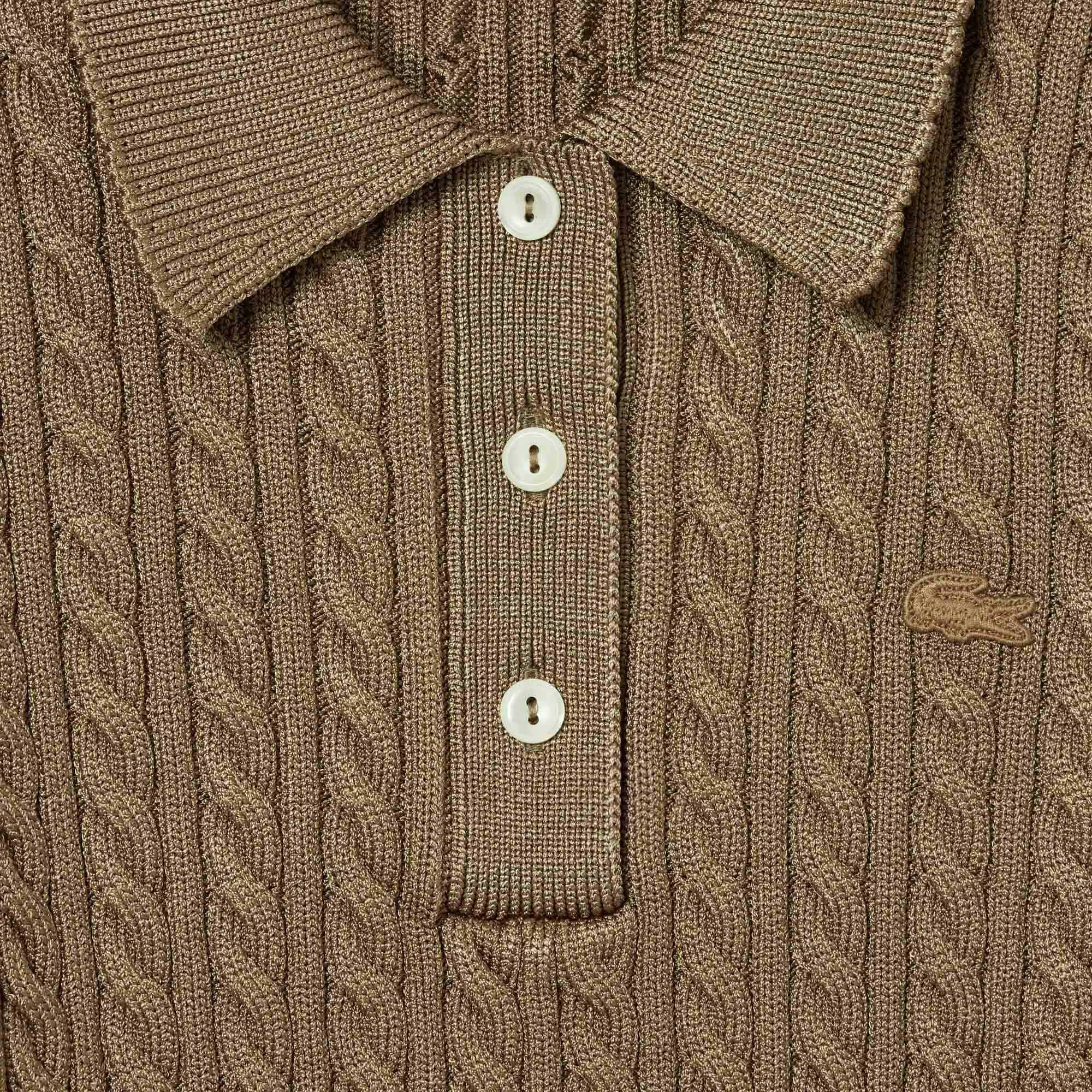 Runway Cable Knit Polo Collar Sweater