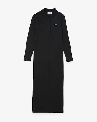 Women's Slim Fit Ribbed Cotton Polo Collar Dress