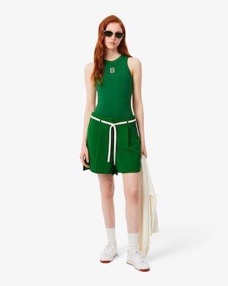 Slim Fit Badge Accent Rib Knit Tank Top