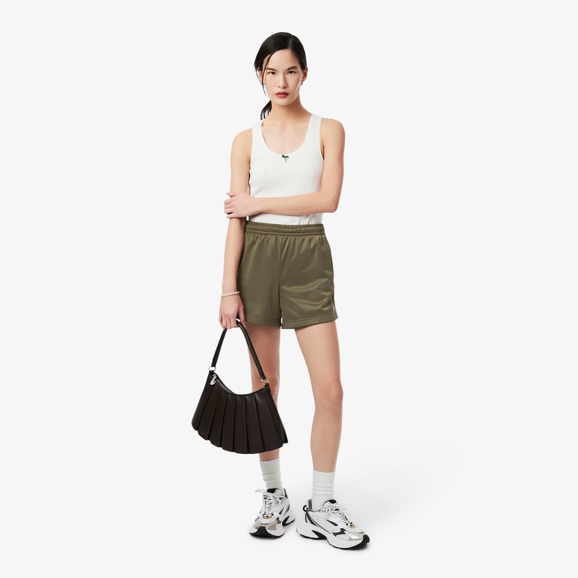 Lacoste Shorts De Punto Satinado Con Rayas Caladas Verde