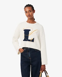 Embroidered Intarsia Cable Knit Sweater