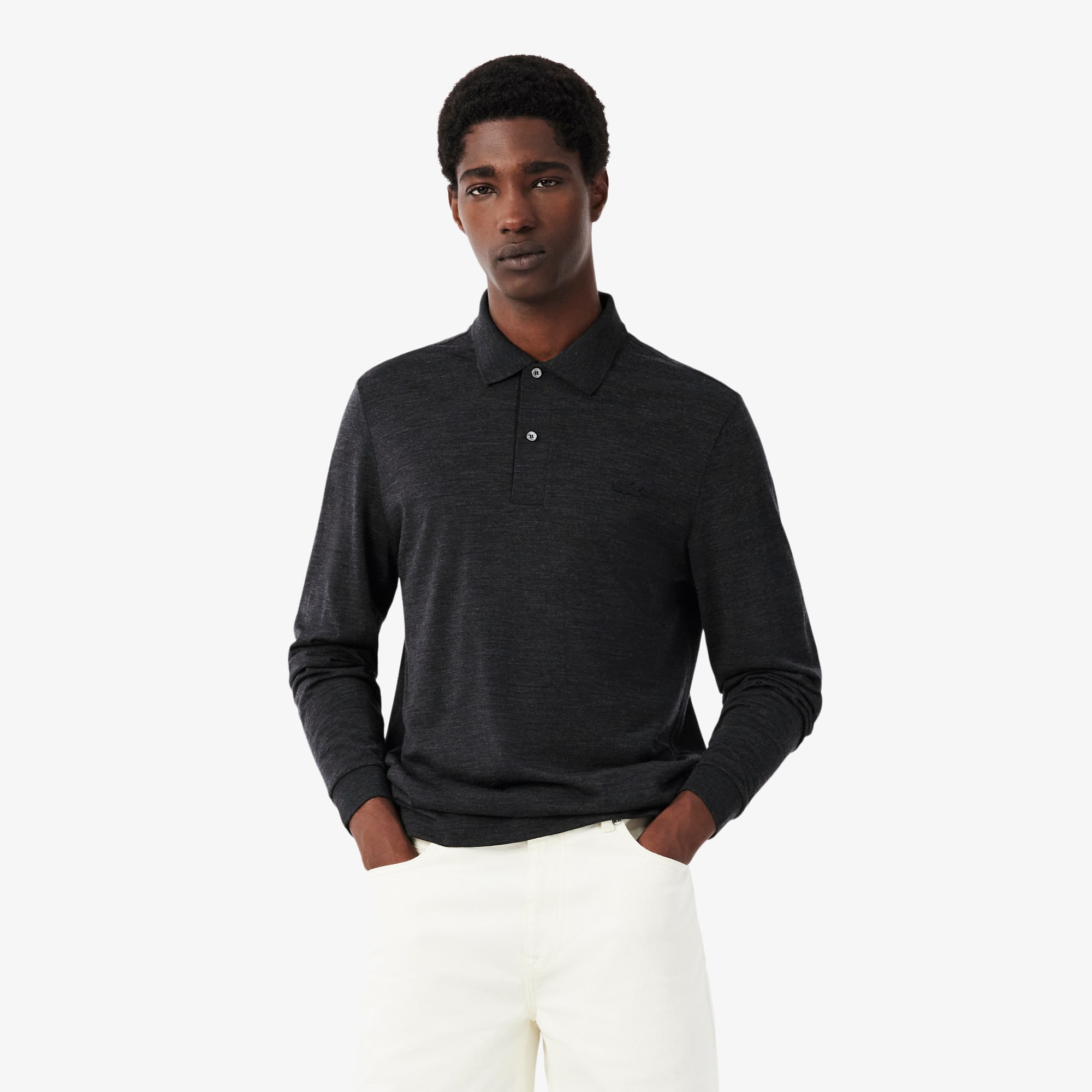 Regular Fit Long Sleeved Wool Polo Shirt
