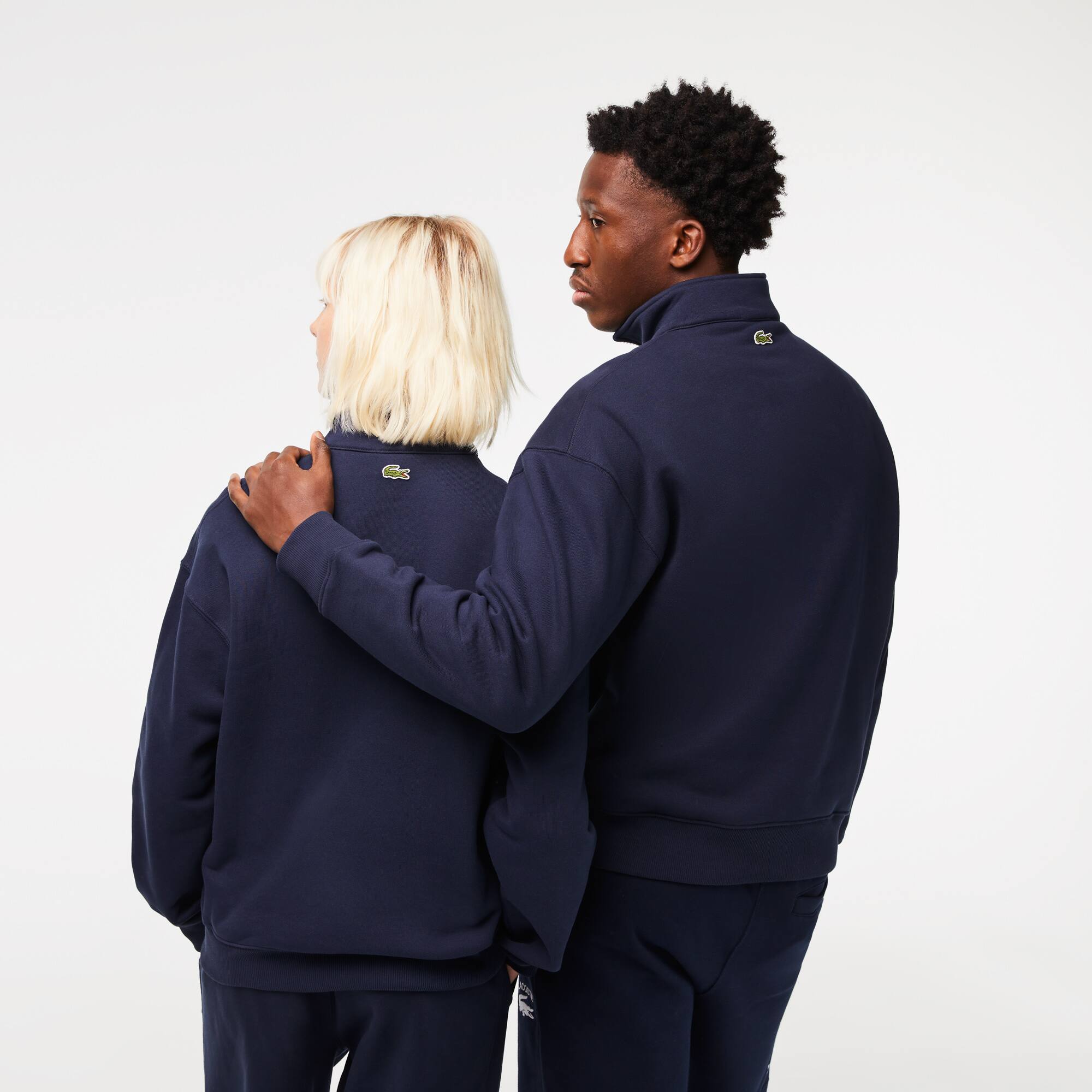 Unisex Loose Fit High-Neck Fleece Sweatshirt - Sweaters