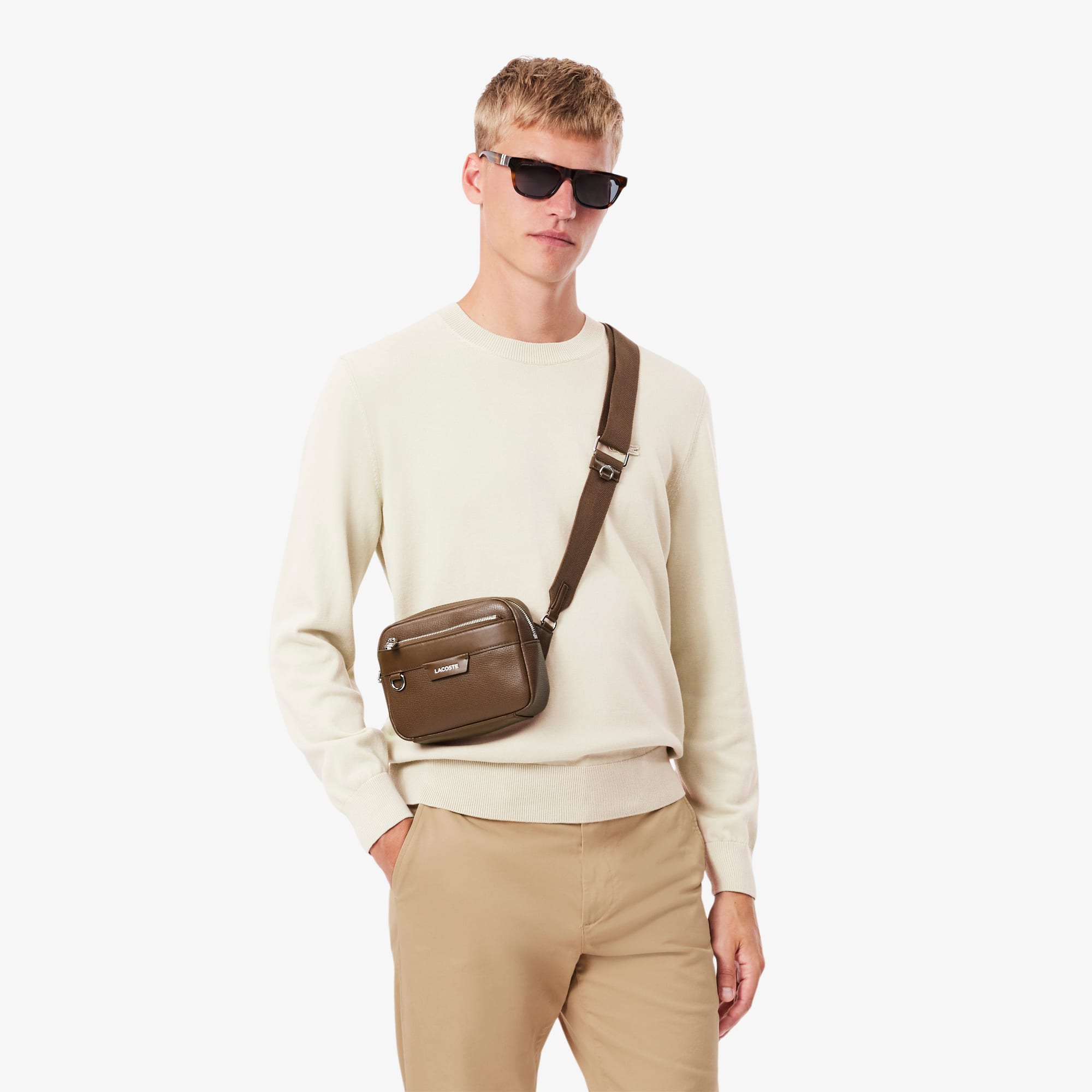 LACOSTE ダークブラウン レザー　ビジネスバッグ　未使用品 Mini Ossian Leather Reporter Bag - Bags - New In 2026 | Lacoste