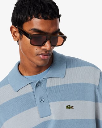 Striped Cotton Polo Collar Sweater