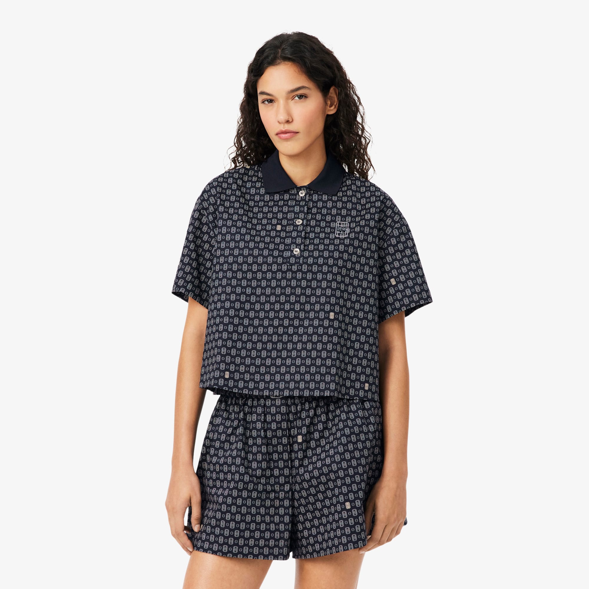 Lacoste Oversized Tennis Print Polo - S (36) In Blue
