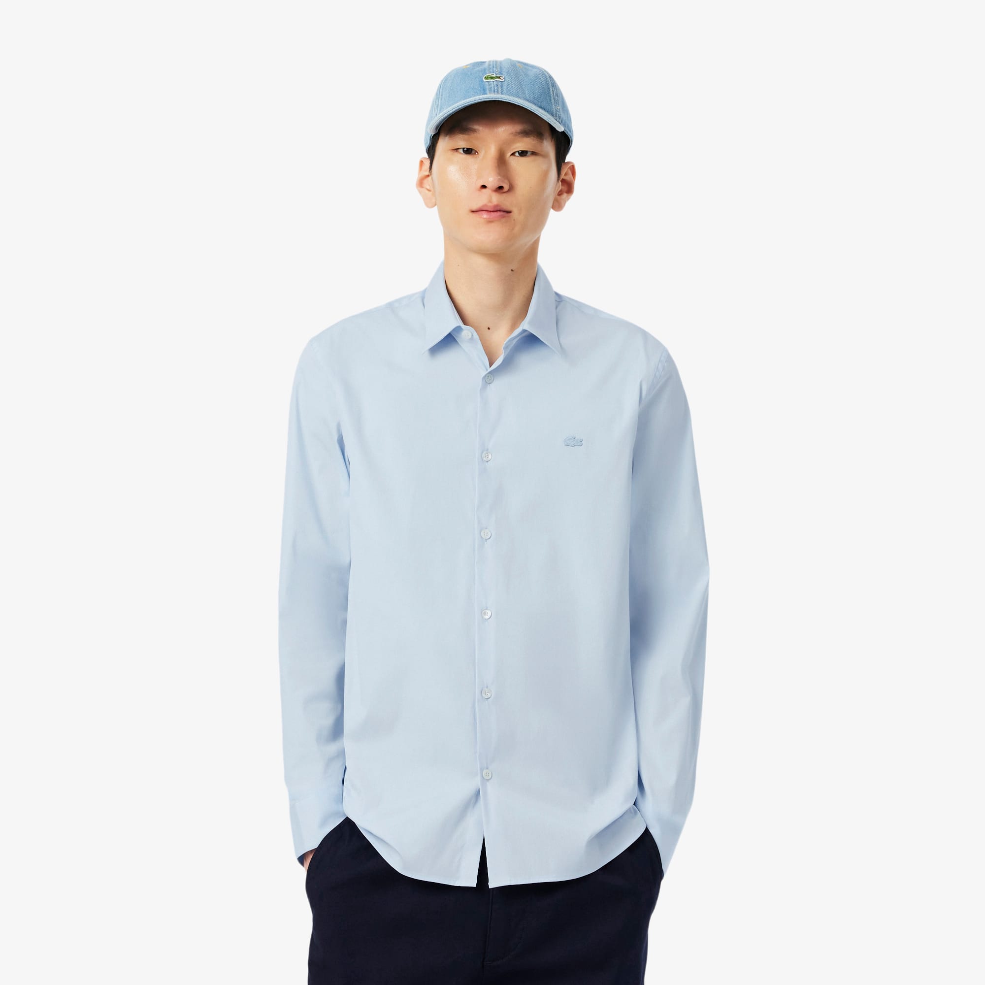 Lacoste Men's Slim Fit Stretch Button Down Shirt - 15 - 38 In Blue