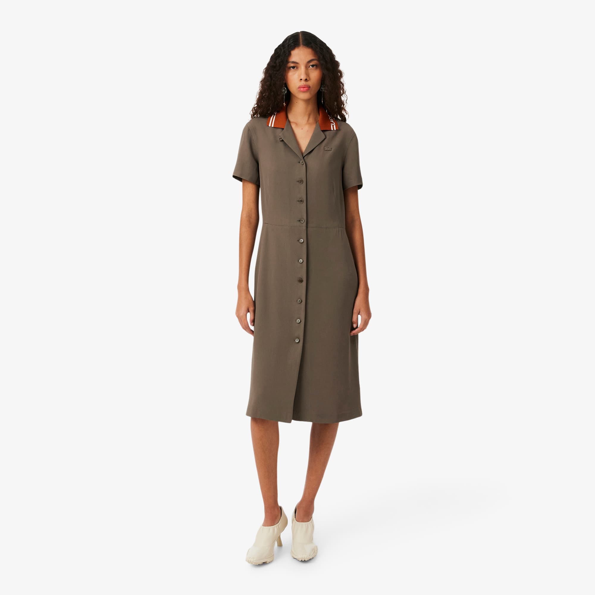 Lacoste Runway Logo Polo Collar Piqué Dress - M In Brown
