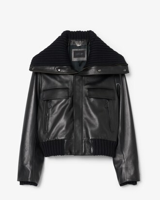 Runway High Ribbed Neck Leather Jacket