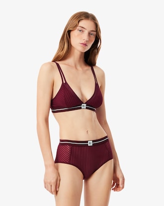 High Waist Velour Stripe Mesh Briefs