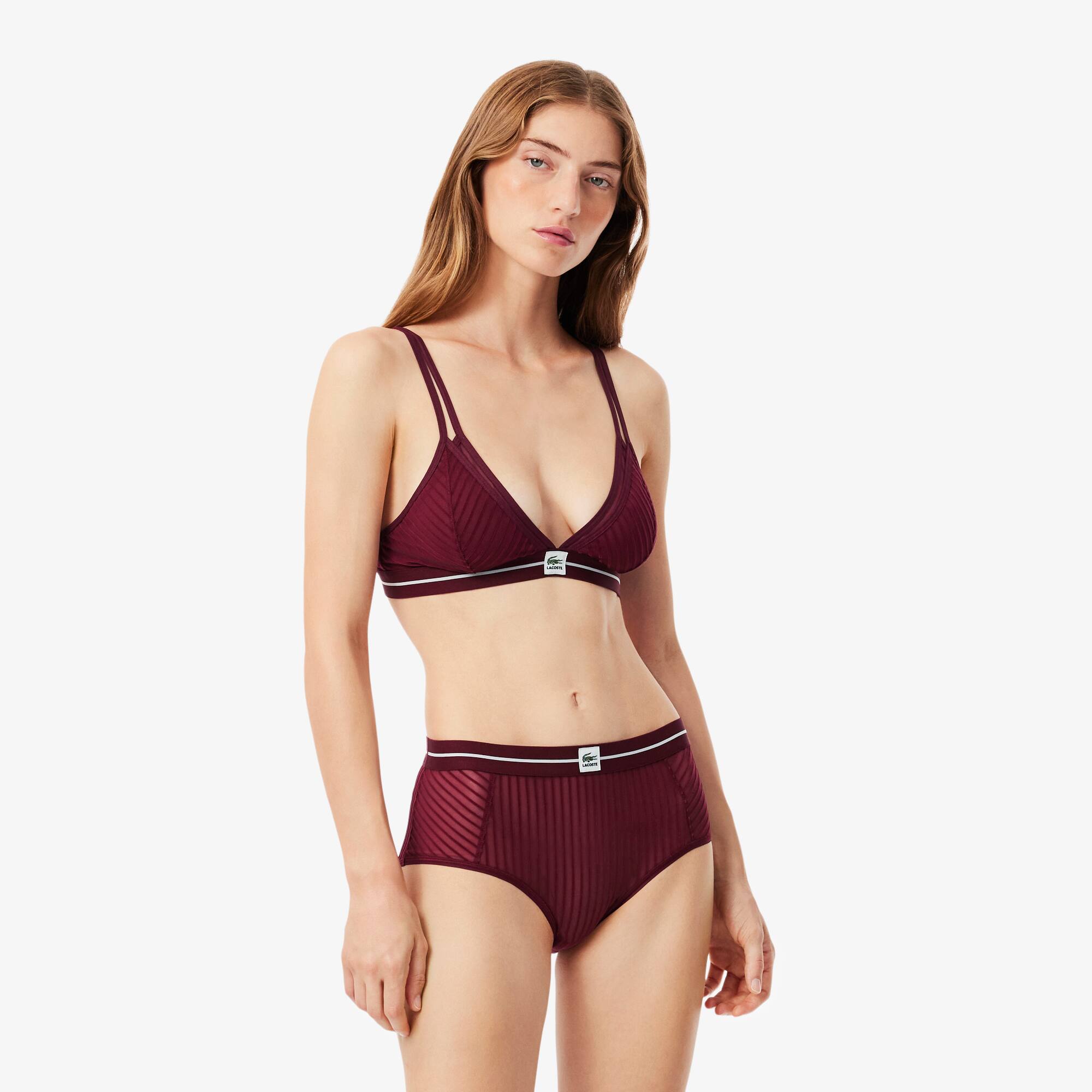 High Waist Velour Stripe Mesh Briefs