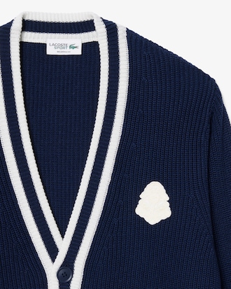 Badge Accent Wool Blend Golf Cardigan