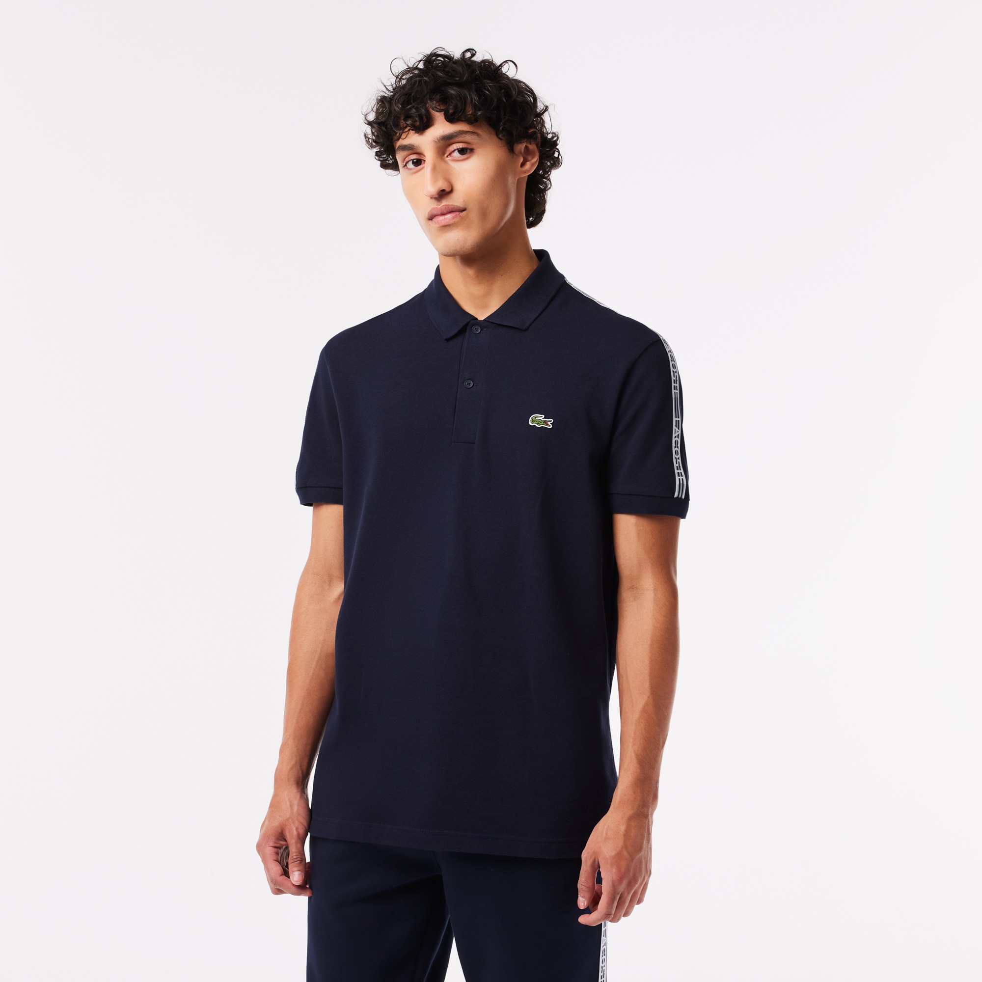 Lacoste Men's Regular Fit Logo Stripe Stretch Cotton Polo - S - 3 In Blue