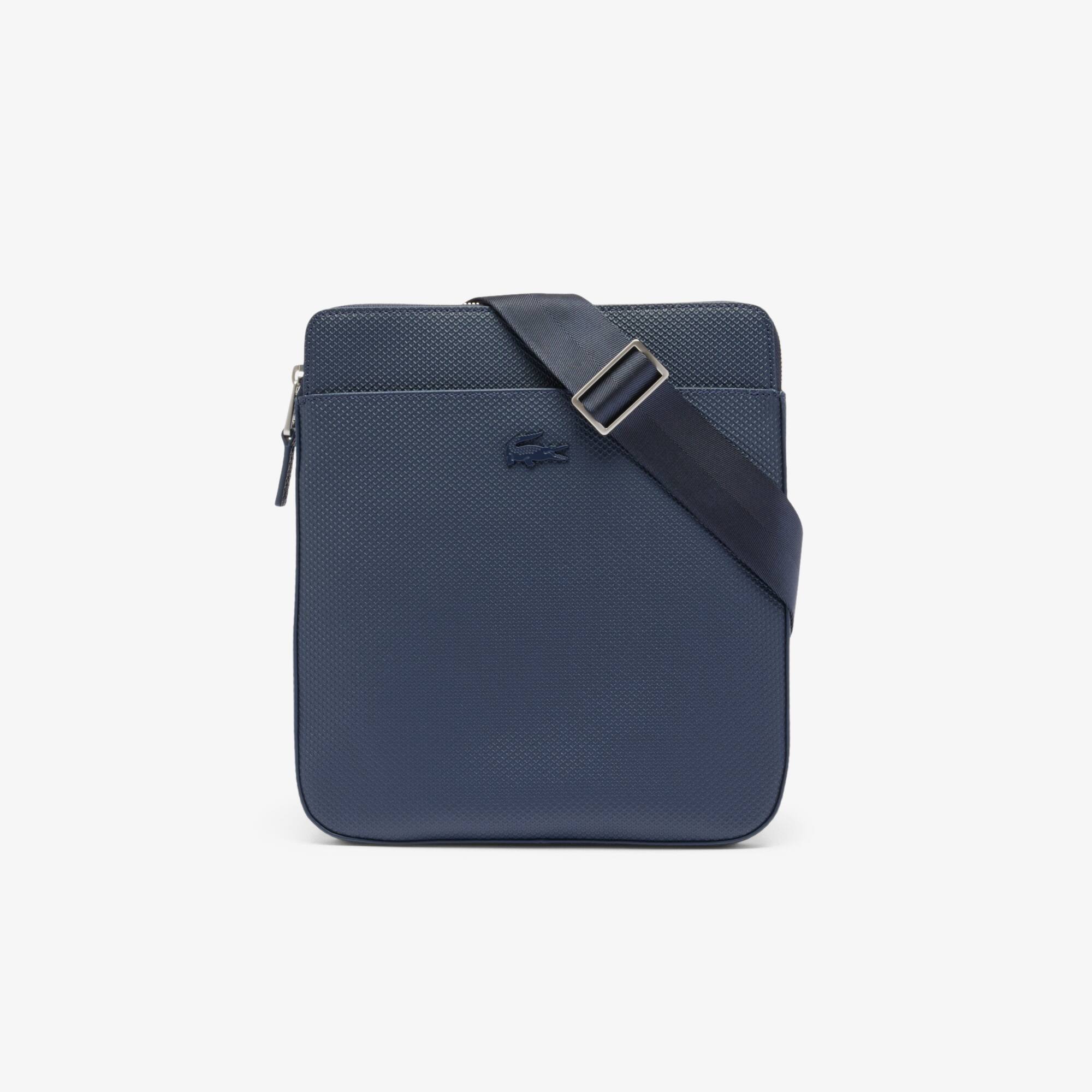 Lacoste Men's Chantaco Matte Piqué Leather Flat Zip Bag - One Size In Blue