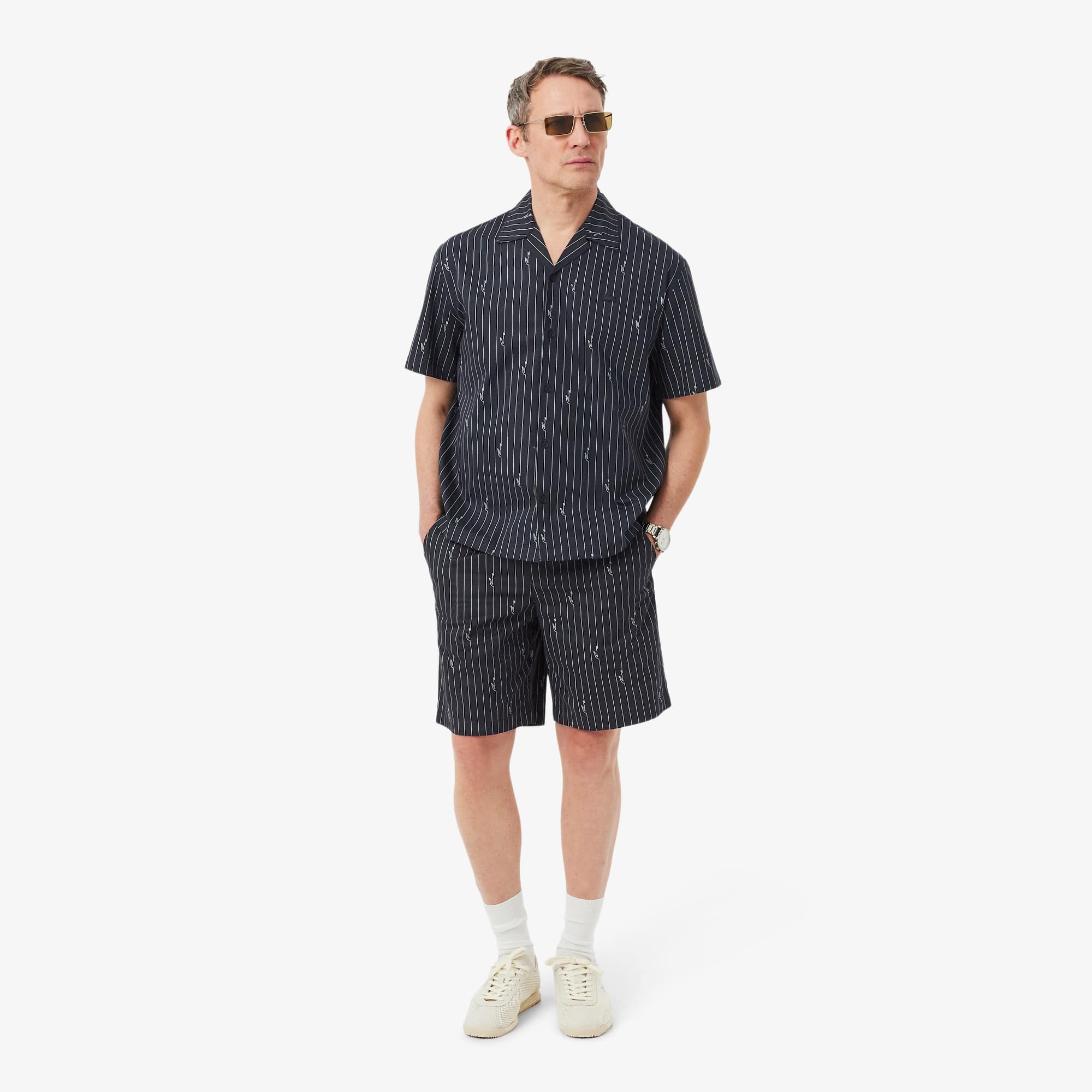 Crocodile Print Stripe Cotton Shorts - Shorts & Swim - New In 2026