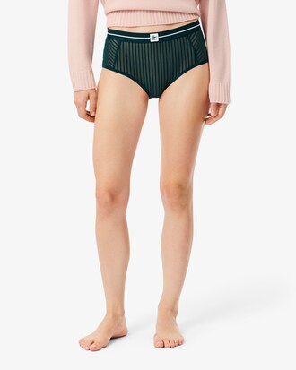 High Waist Velour Stripe Mesh Briefs