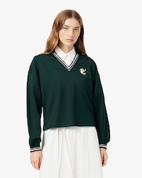 Oversized Embroidery Accent Polo Collar Sweatshirt
