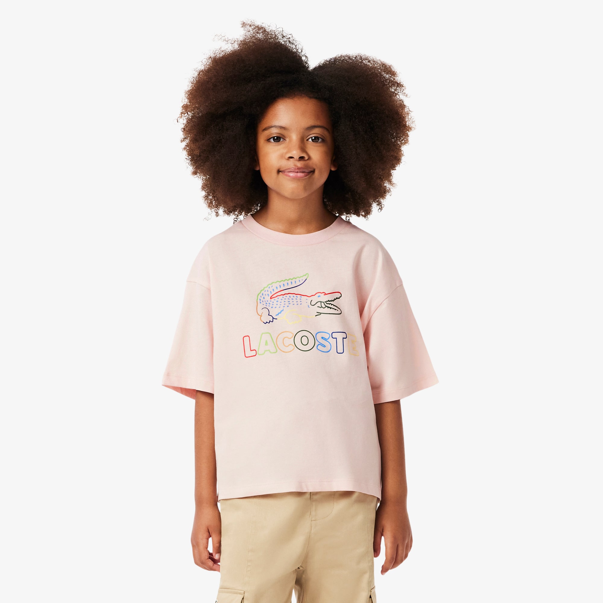 Lacoste Kids' Girls' Oversized Print Cotton T-shirt  - 10 Years In Pink