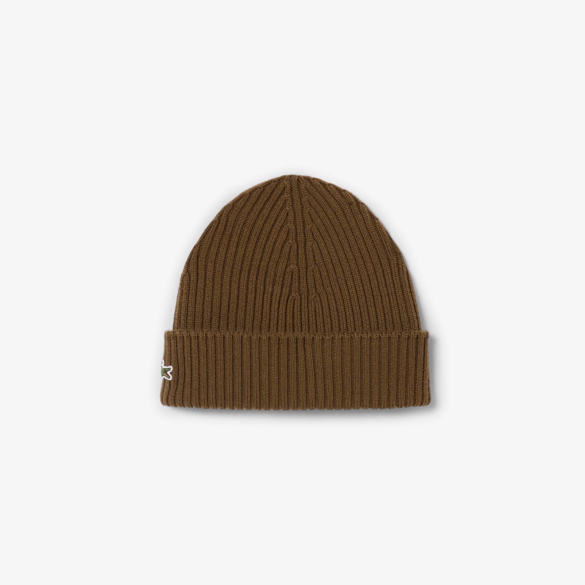 Lacoste Unisex Rib Knit Brushed Wool Beanie - One Size In Brown