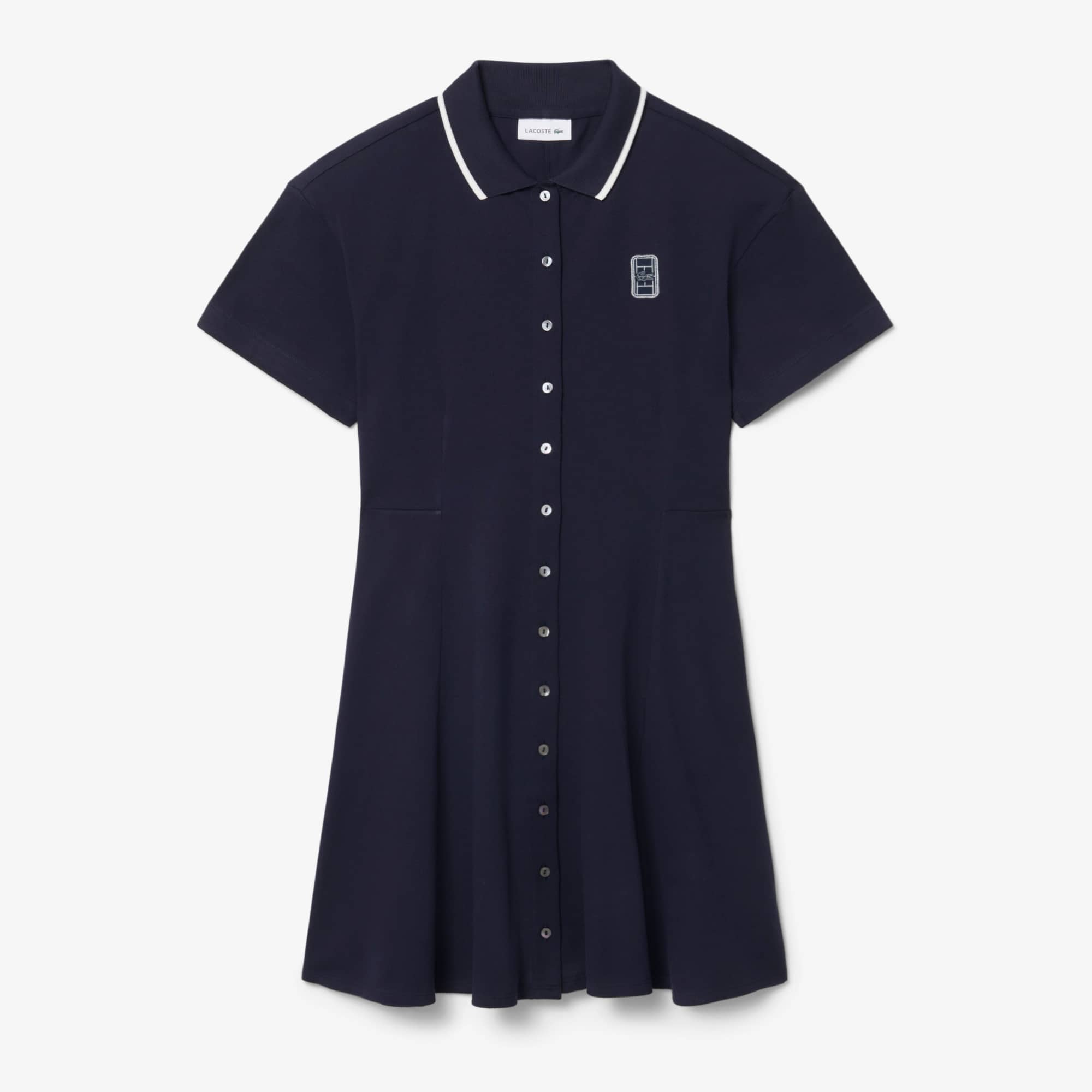 Flared Badge Accent Petit Piqué Dress