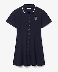 Flared Badge Accent Petit Piqu&eacute; Dress