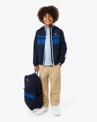 Logo Stripe Sport Hooded Puffed Jacket