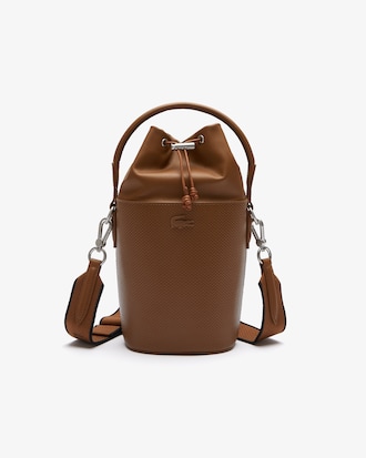 Petit sac seau Chantaco en cuir piqu&eacute; avec bandouli&egrave;re sigl&eacute;e