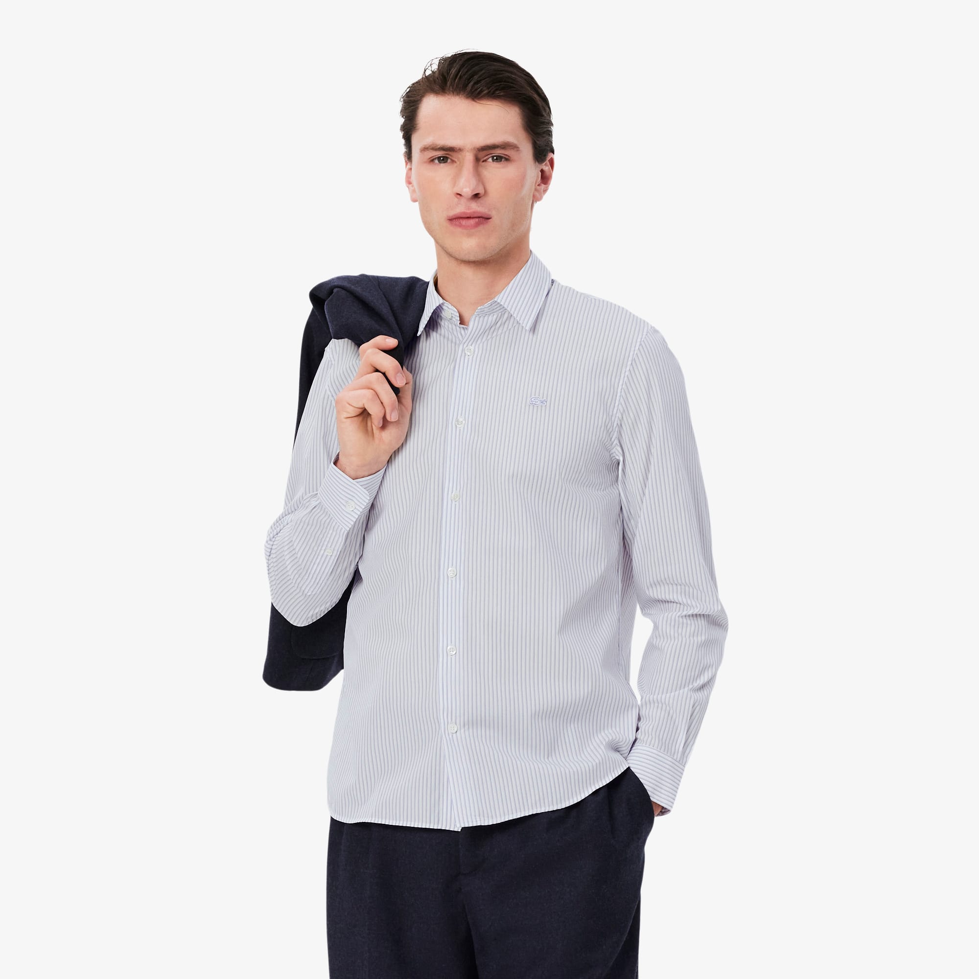 Lacoste Men's Regular Fit Striped Poplin Shirt - 16 - 41 In White
