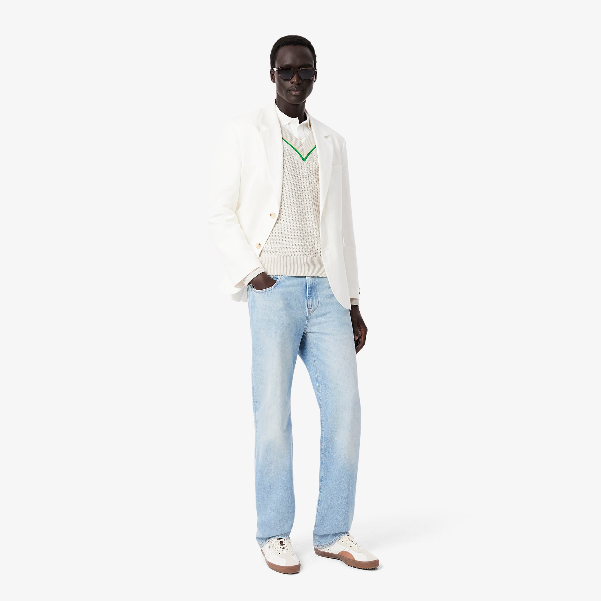 Unisex V-Neck Striped Tennis Sweater - Sweaters & Sweatshirts