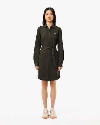 Women's Belted Piqué Shirt Dress
