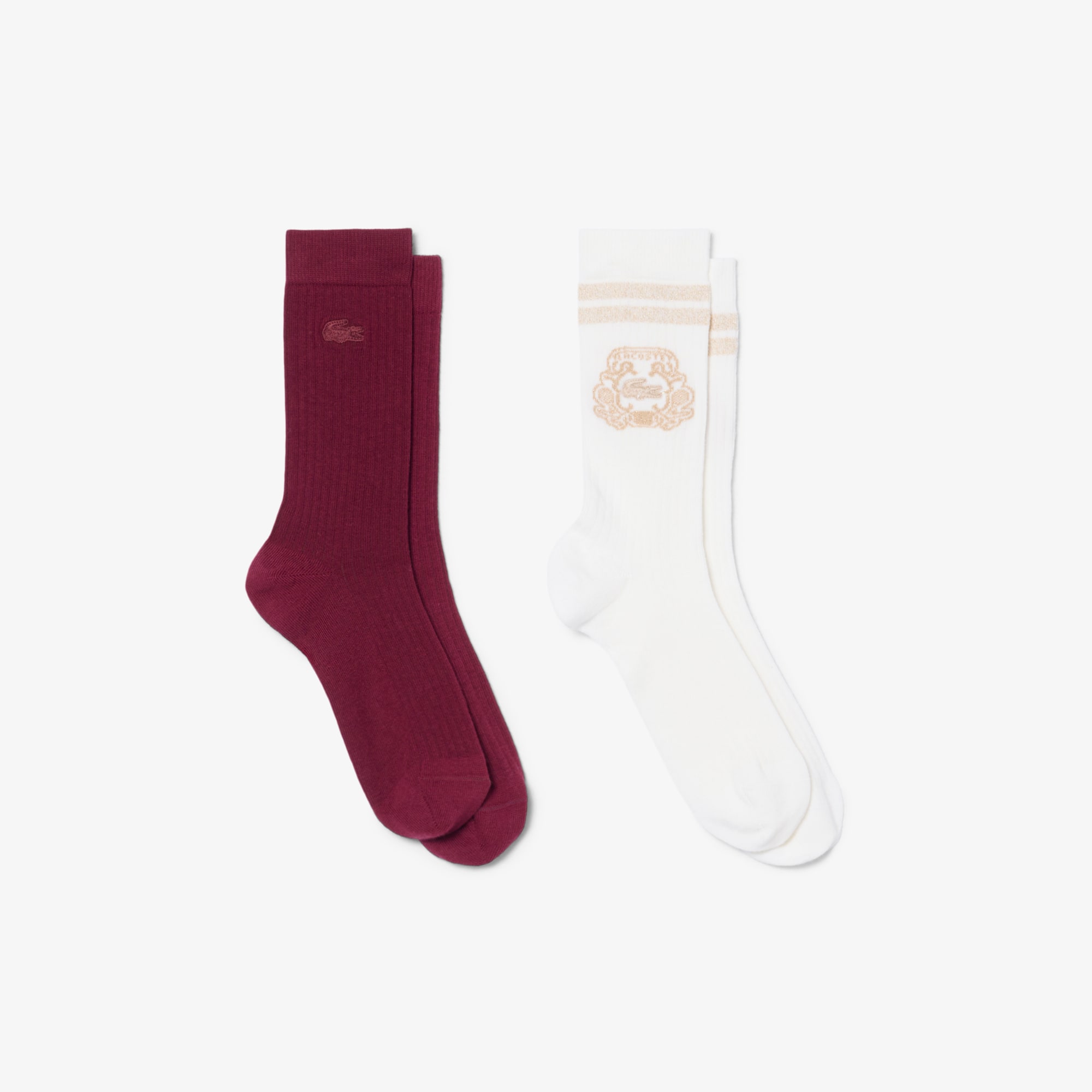 Lacoste 2-pack Jacquard Socks - 3 - 5.5 In Burgundy