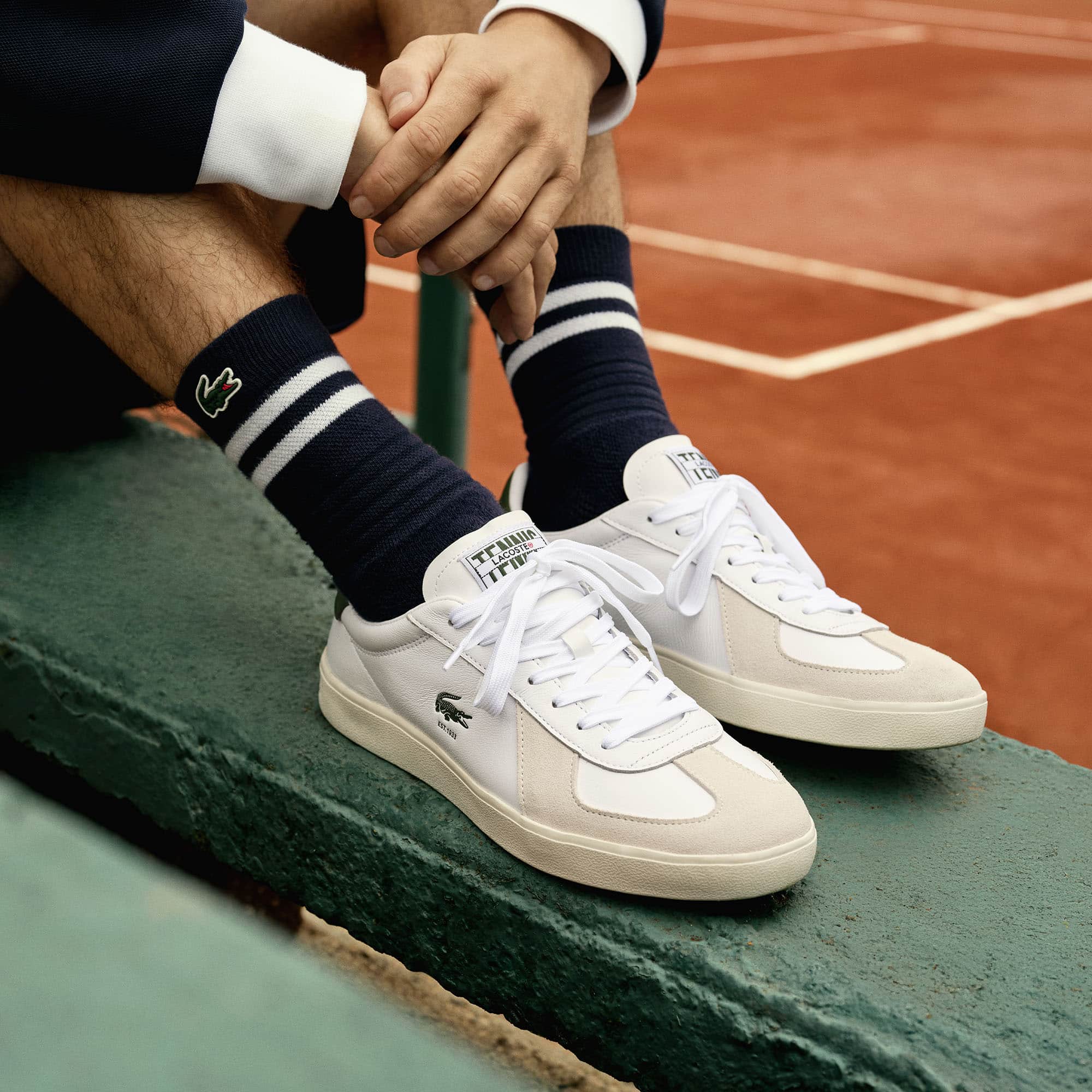 【LACOSTE】 ★ Base Shot Premium Leather Sneakers ★ White Men's Powercourt 2.0 Leather Sneakers - Sneakers - New In