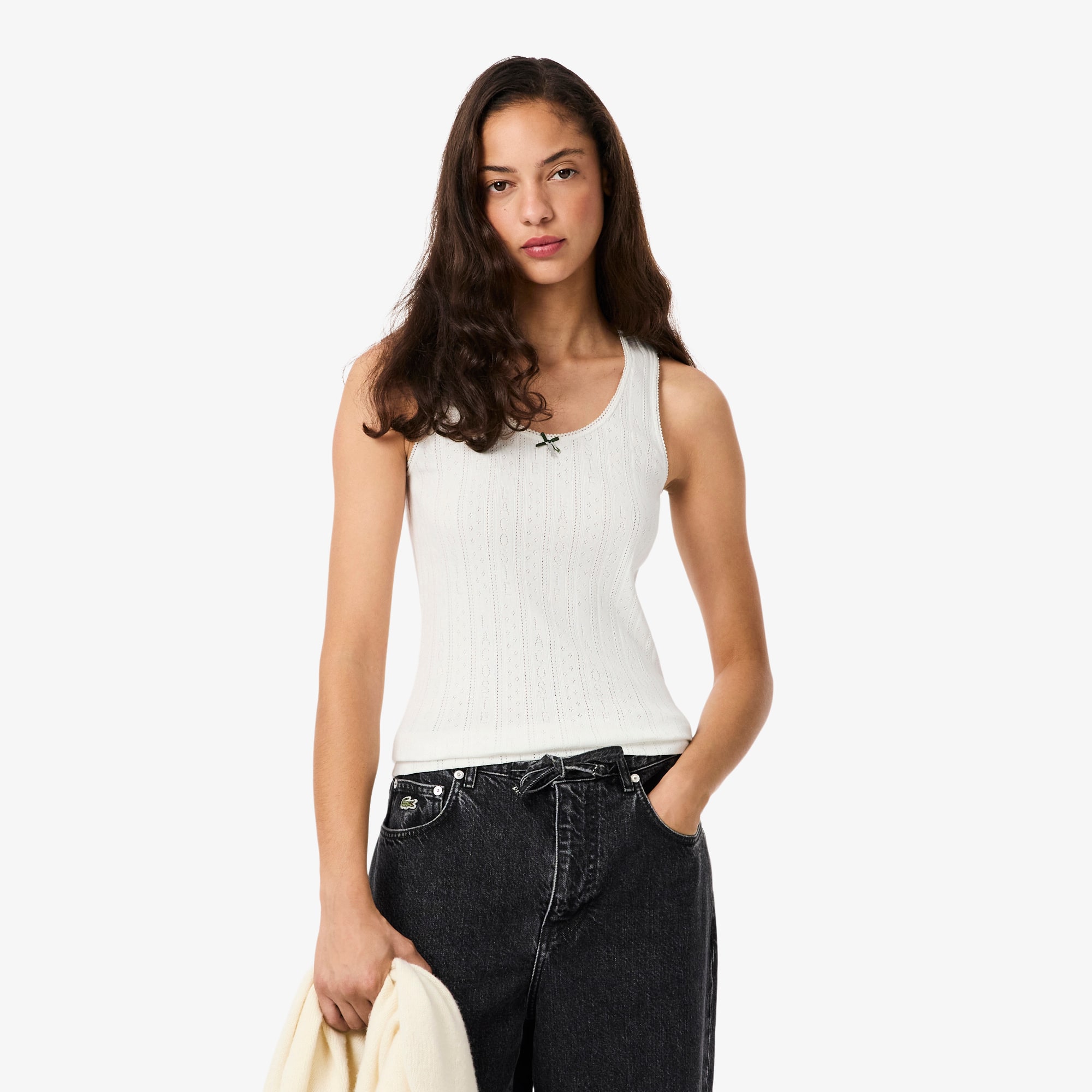 Lacoste Women's Slim Fit Pointelle Knit Cotton Tank Top - 38 In White