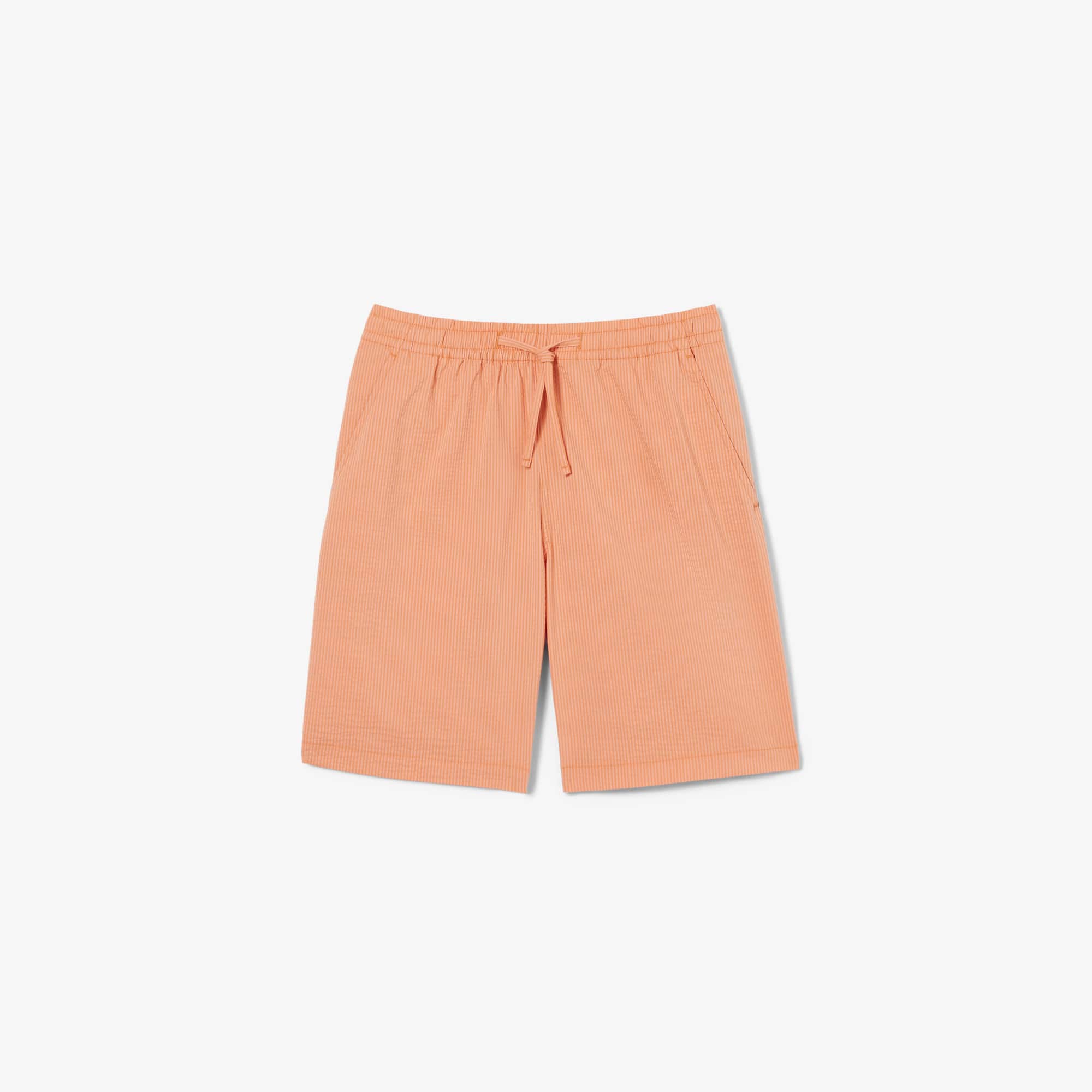 Lacoste Cotton Seersucker Shorts - M In Orange