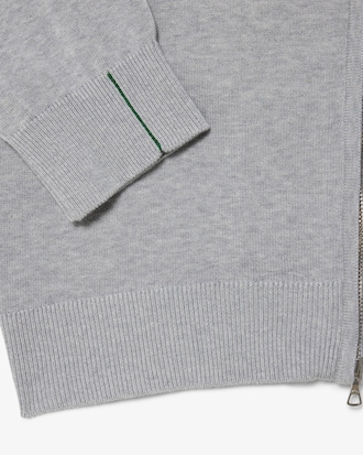 Pull zipp&eacute; &agrave; col montant en coton biologique uni