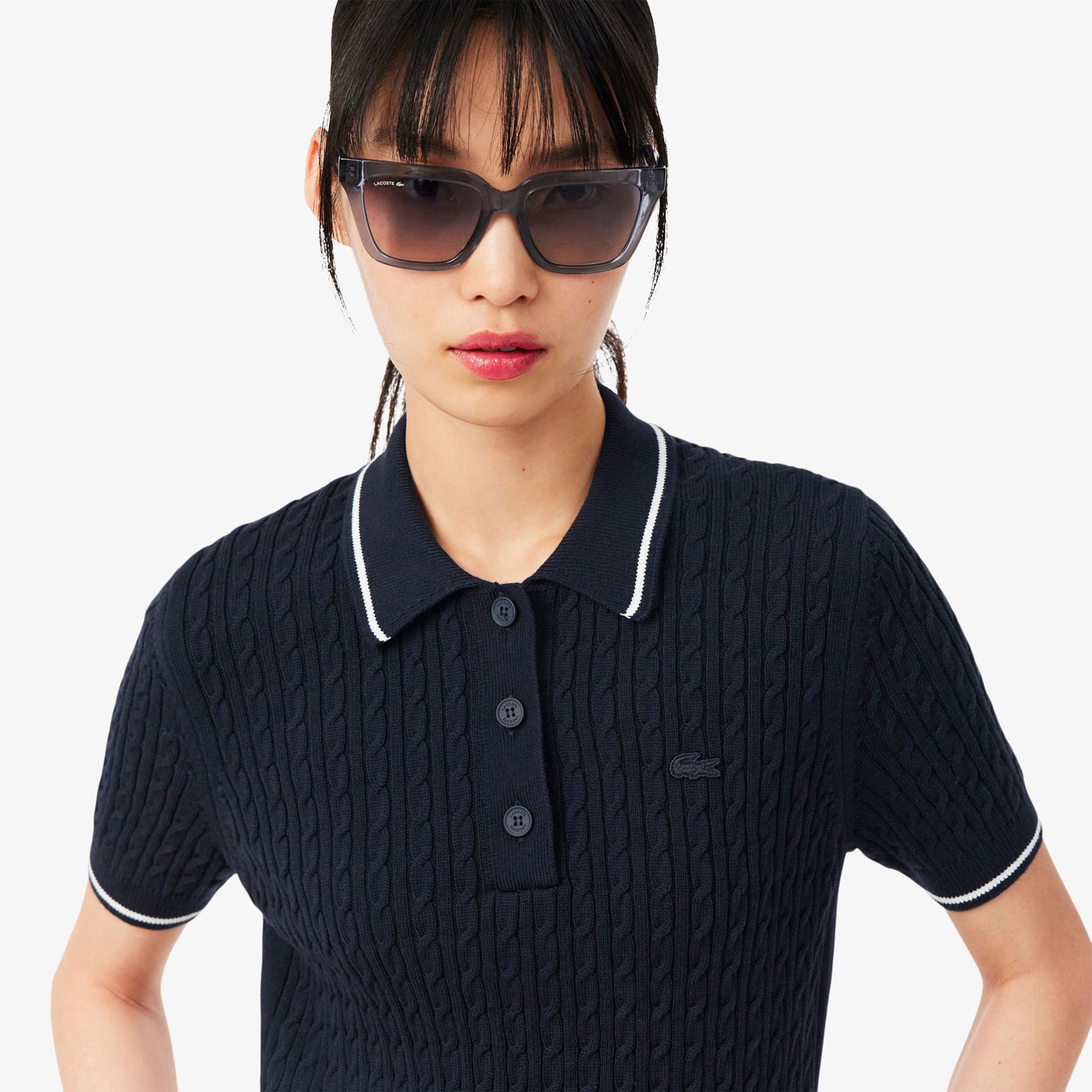 Striped Cable Knit Polo Collar Sweater - Sweaters & Sweatshirts