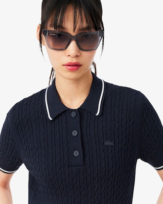 Striped Cable Knit Polo Collar Sweater