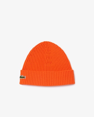 Bonnet unisexe Lacoste en laine douce c&ocirc;tel&eacute;e