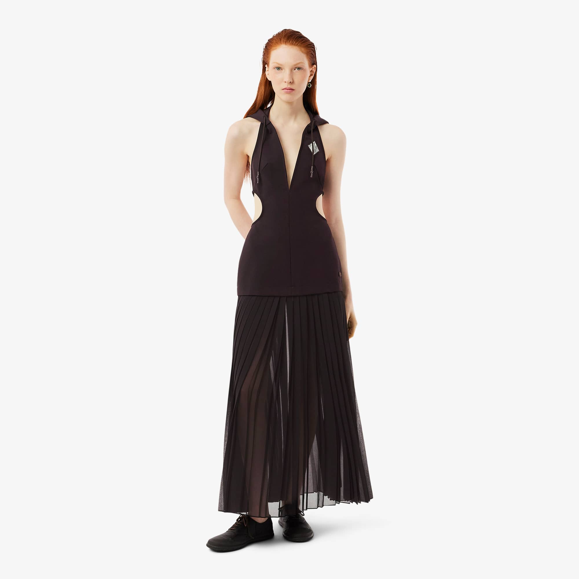 latex long dress Sequins Isolated Black Dress with Latex Corset & Padded Shoulders XL main image 1