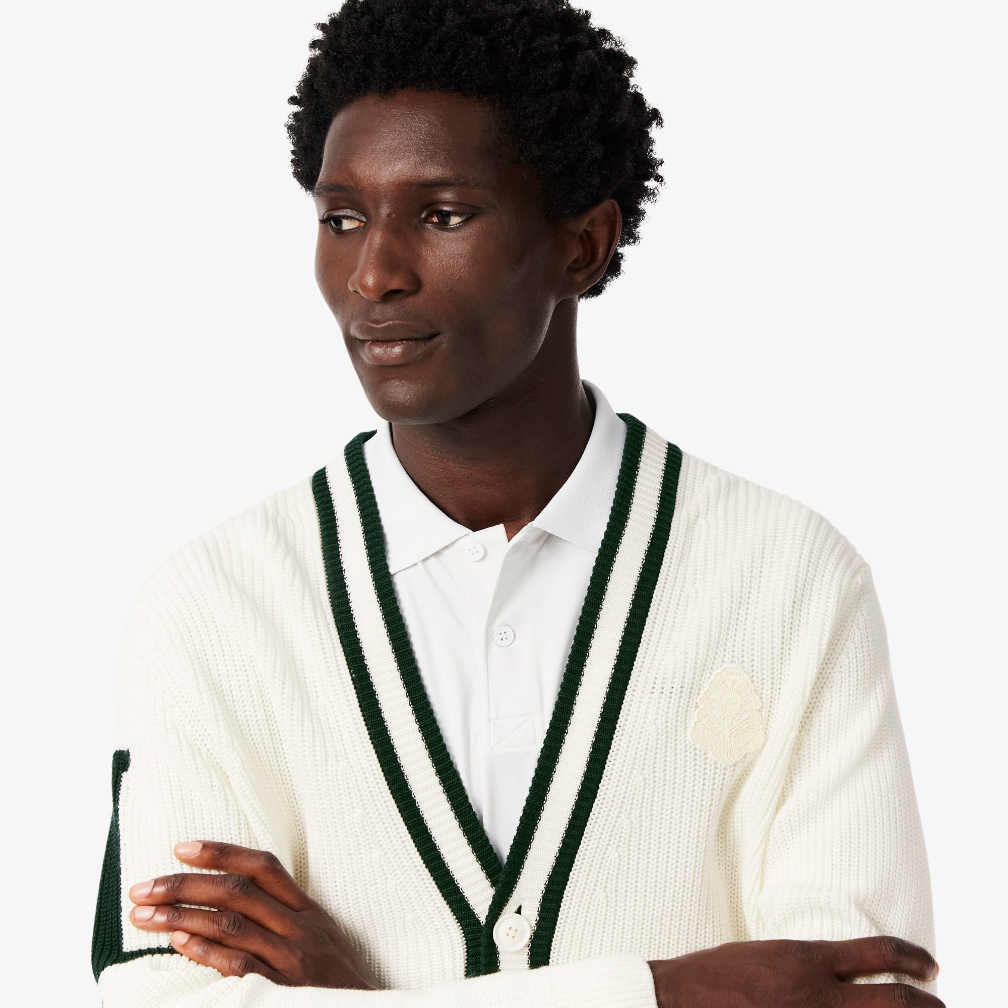 Badge Accent Wool Blend Golf Cardigan