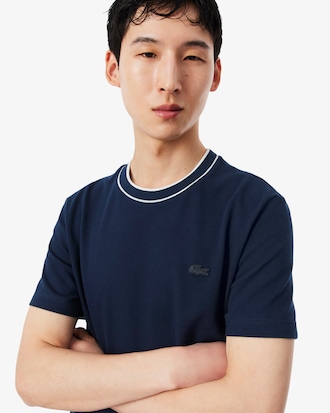 Men's Stretch Piqu&eacute; Striped Collar T-Shirt