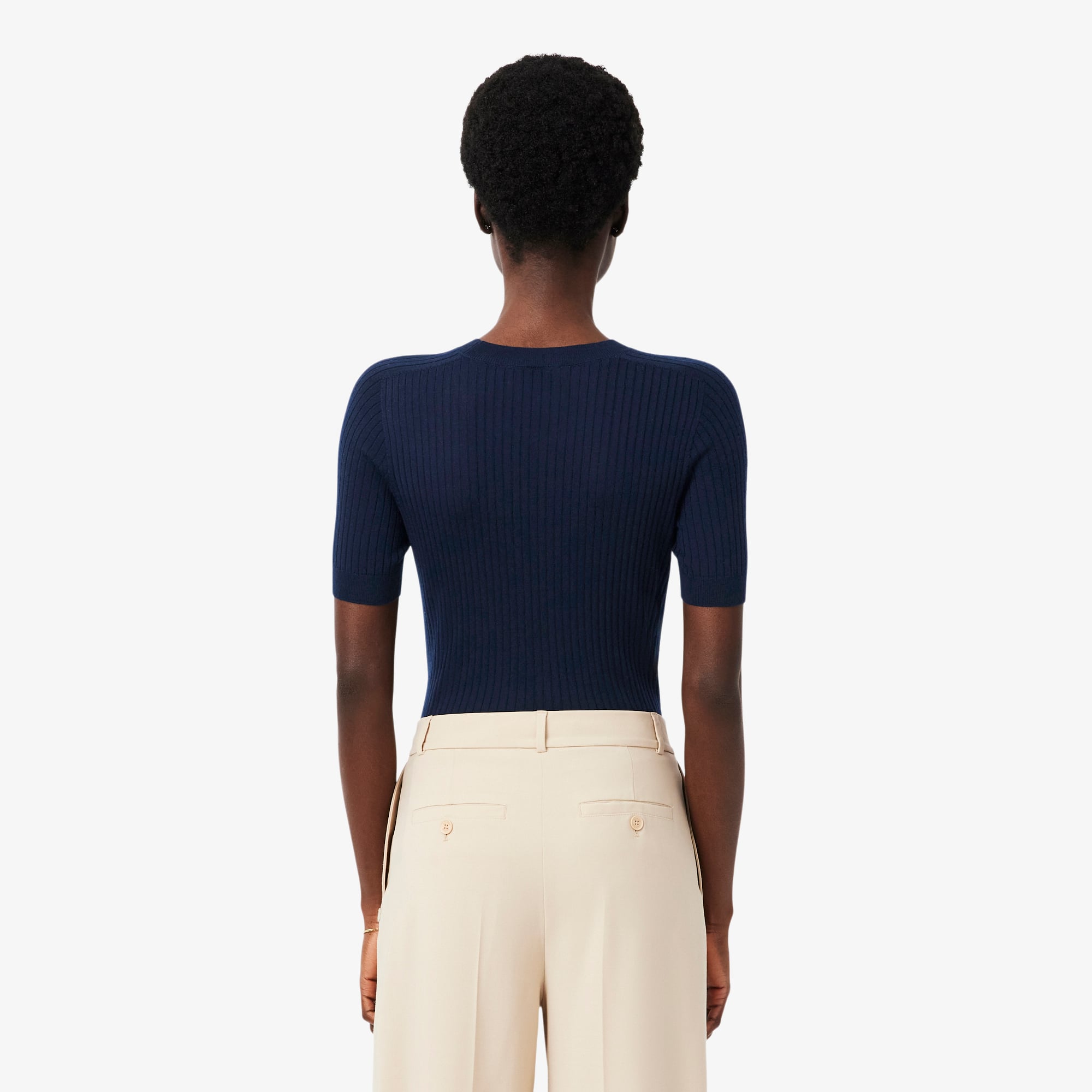 Women's Short Sleeve Merino Wool Rib Knit Sweater - Sweaters