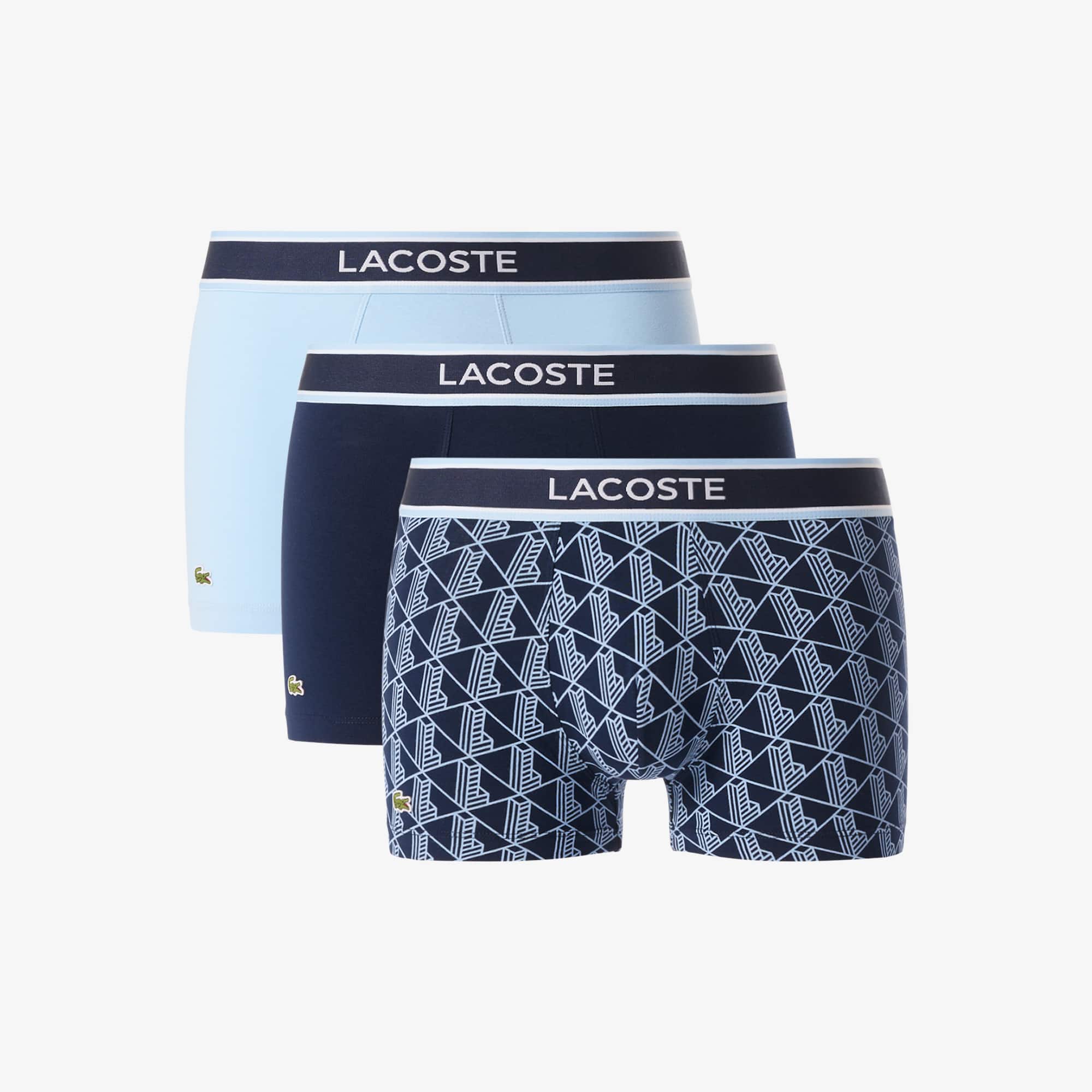 Lacoste Men's 3-pack Monogram Trunks - 3xl In Blue