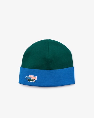 Bonnet double face en laine avec badge crocodiles