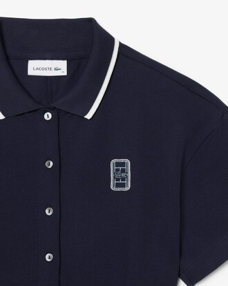 Flared Badge Accent Petit Piqu&eacute; Dress
