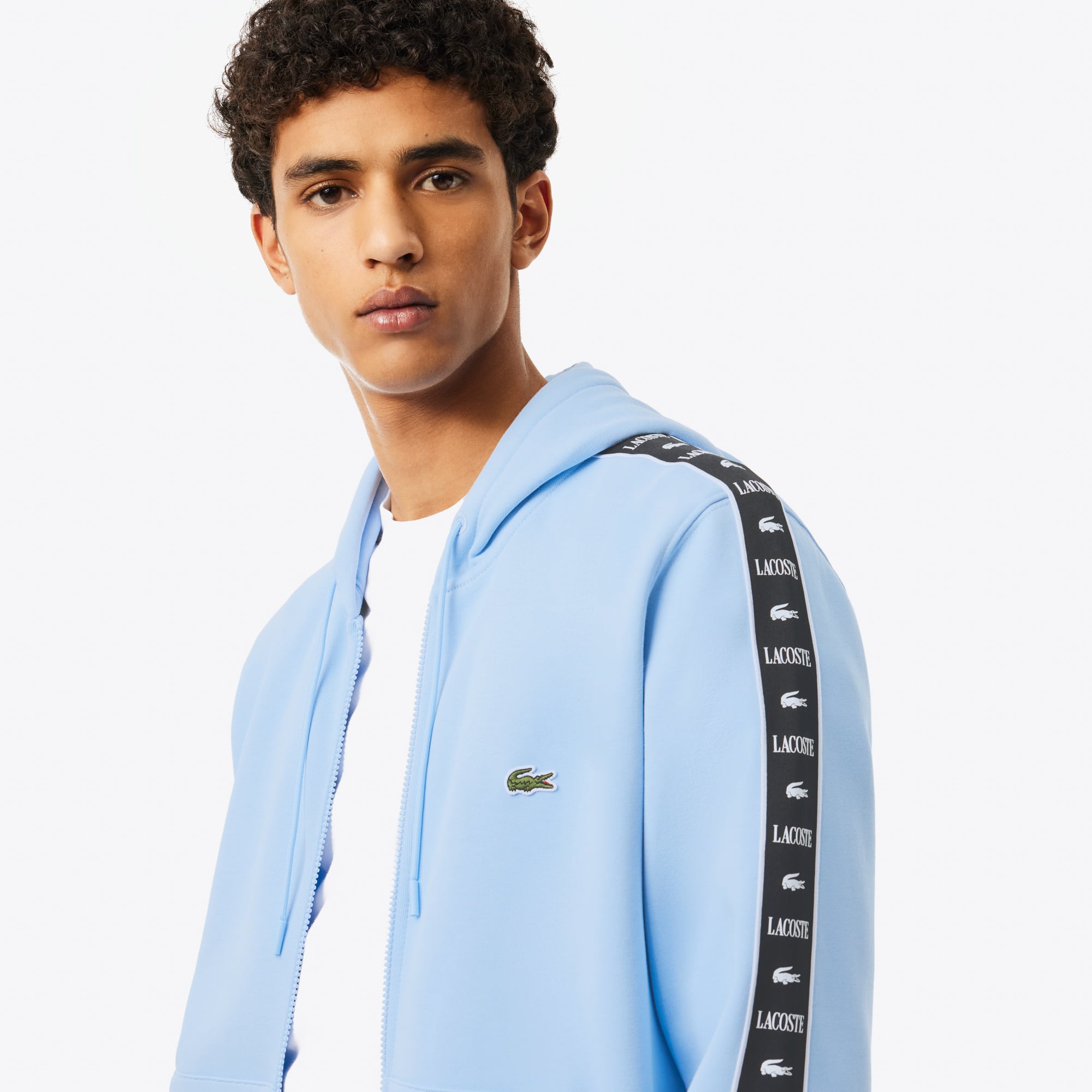 水色 1908 Lacoste zip up sports jacket Men's Logo Stripe Zip-Up Sweatshirt - Sweaters & Sweatshirts