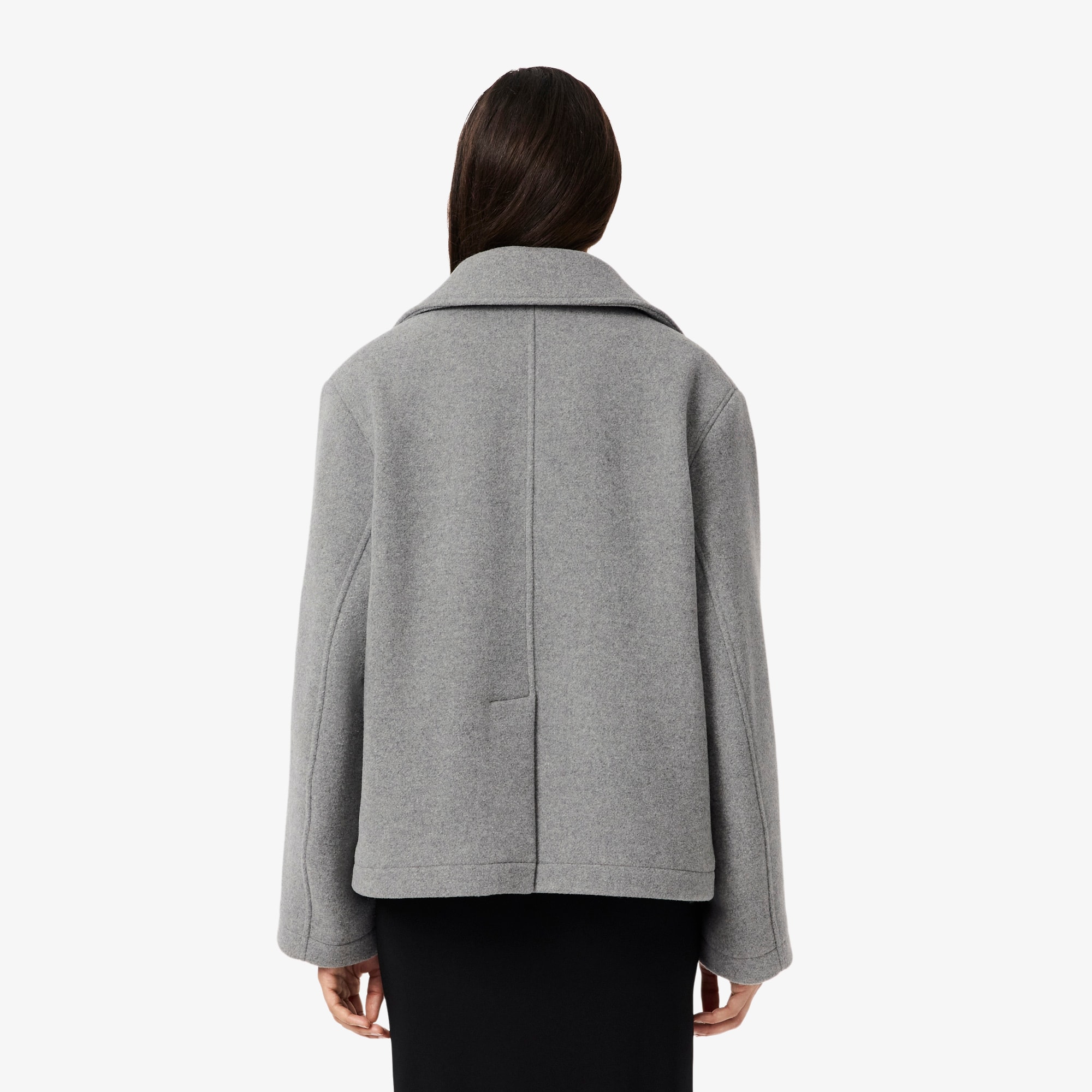 Women's Short Oversized Wool Blend Pea Coat - Respect for Animal