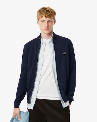 Men's Zip-Up High-Neck Cotton Sweater